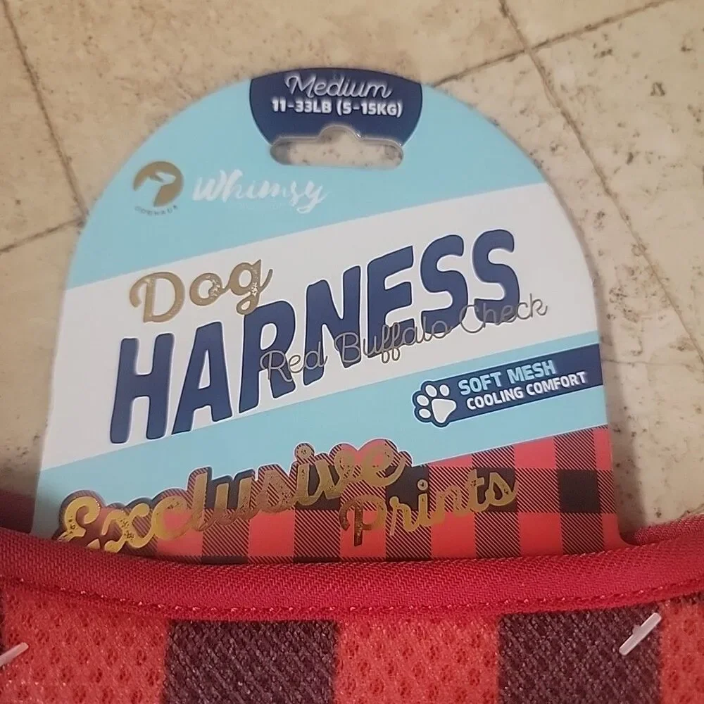 Doghaus/Whimsy Dog Harness Buffalo Plaid-Soft Mesh-Cooling Comfort-Size M